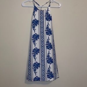 White w dress w blue florals/print